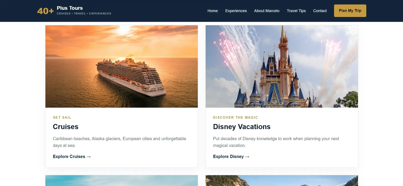 40 Plus Tours experiences section