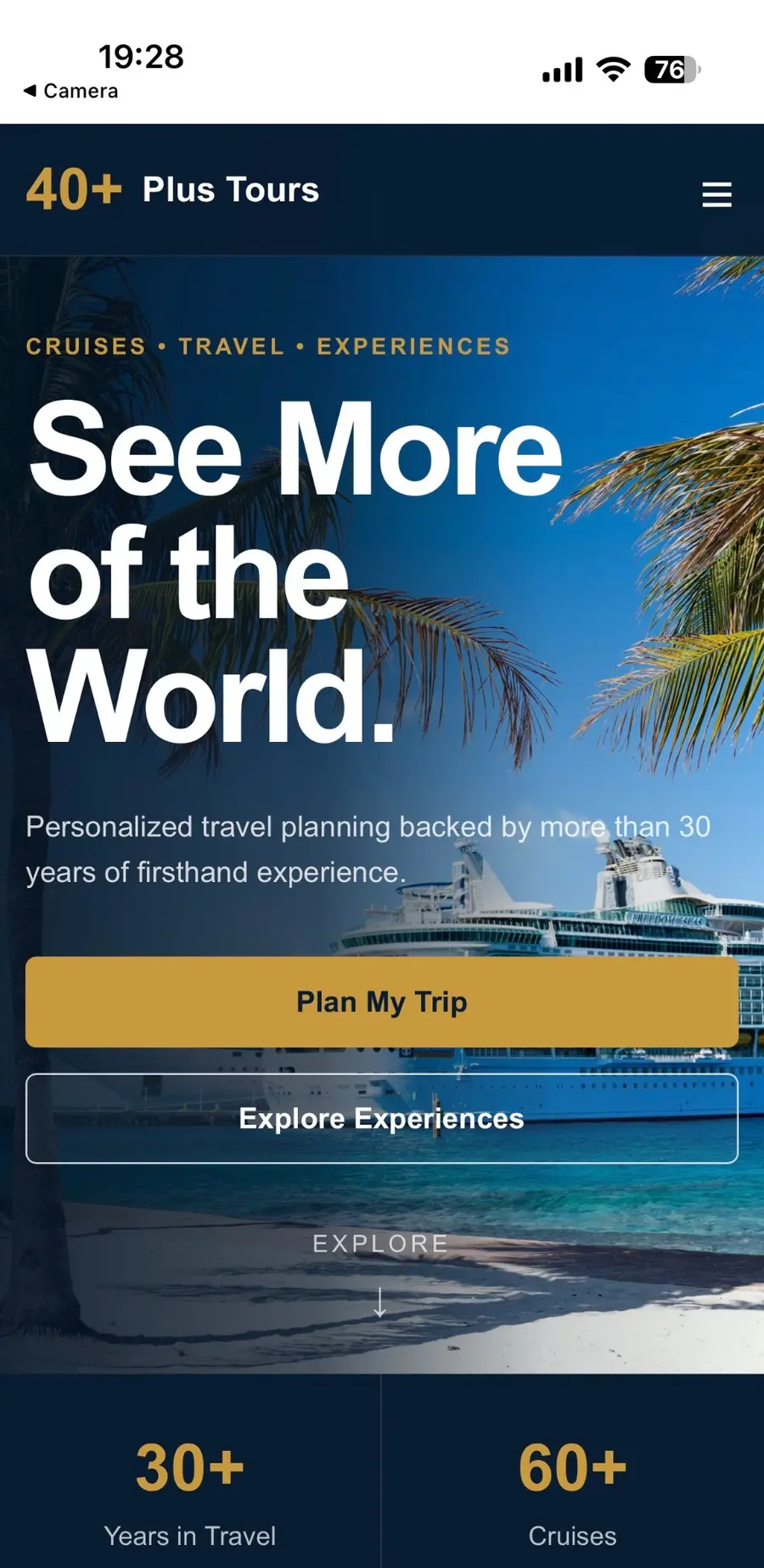 40 Plus Tours mobile website