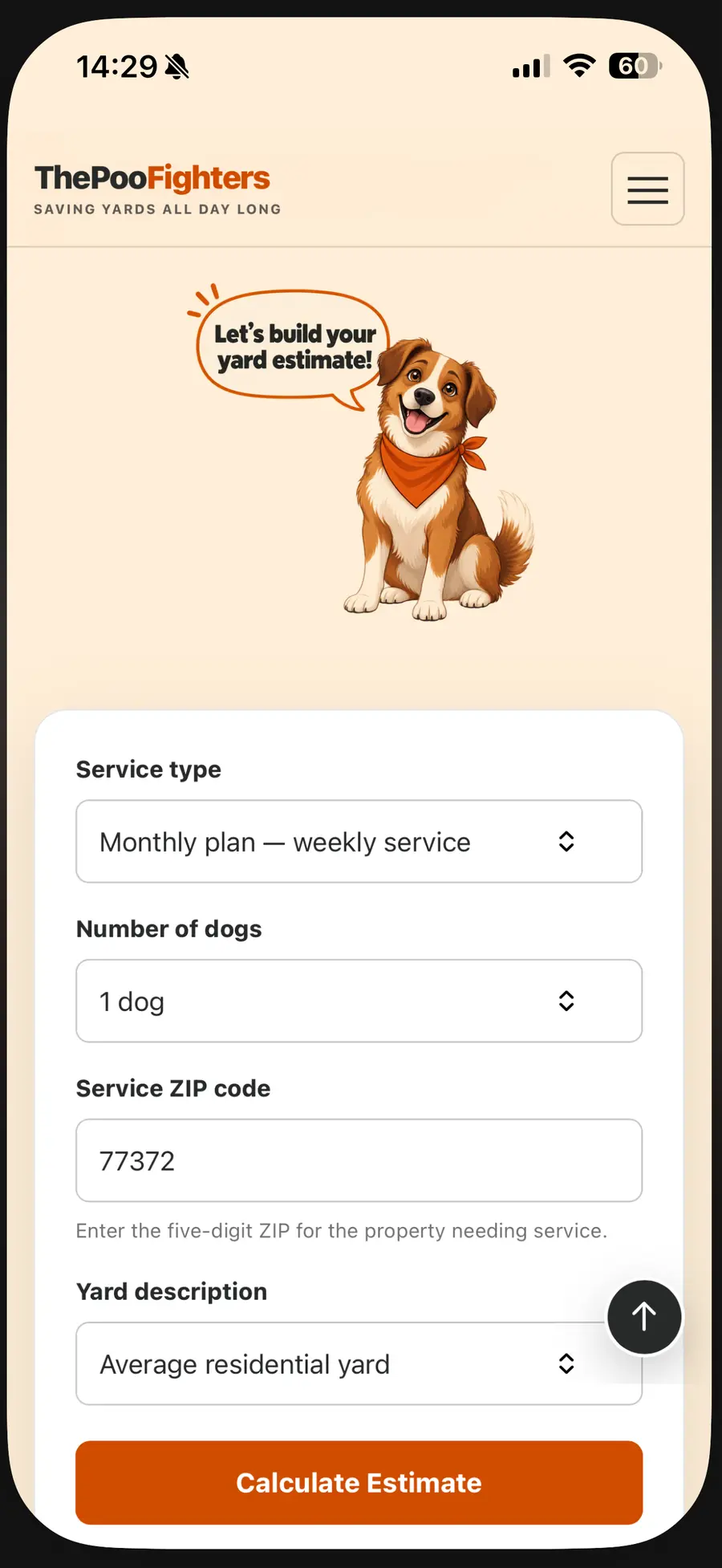 The Poo Fighters mobile estimate calculator