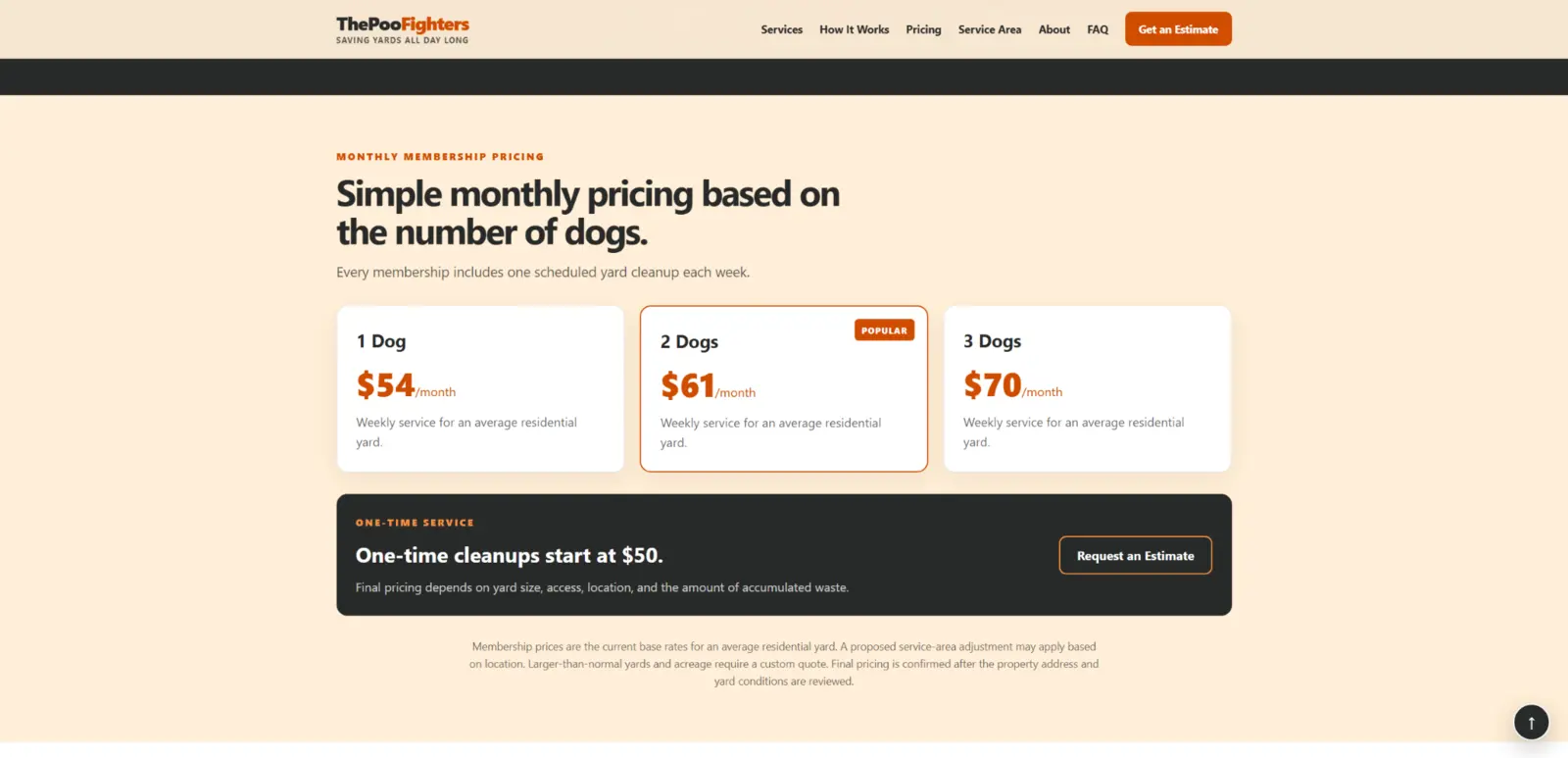 The Poo Fighters monthly pricing section